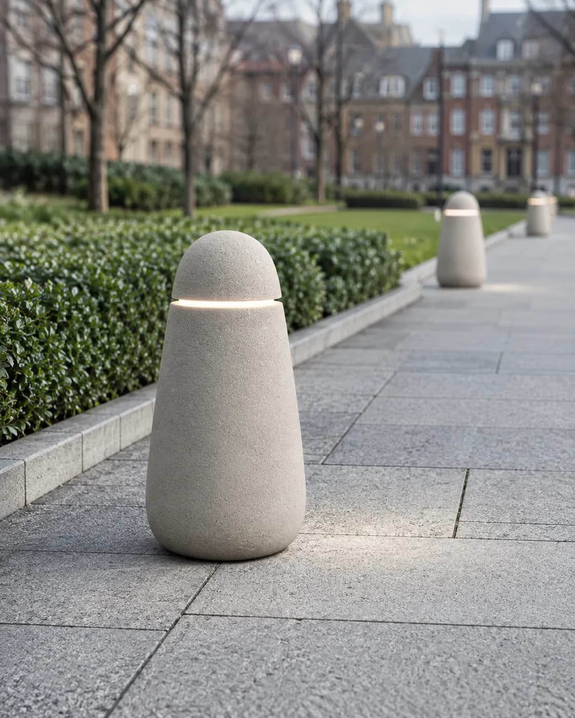 Lıvora Glide Bench — in context — off-white concrete + iroko