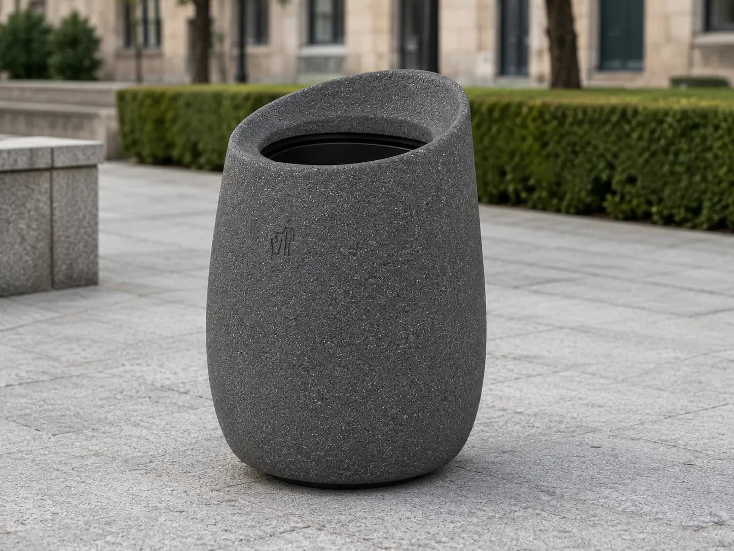 Stay Litter Bin — in context — basalt concrete + sapelli