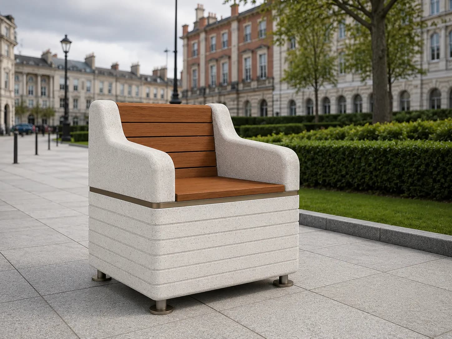 Liora Seating — in context — off-white concrete + iroko