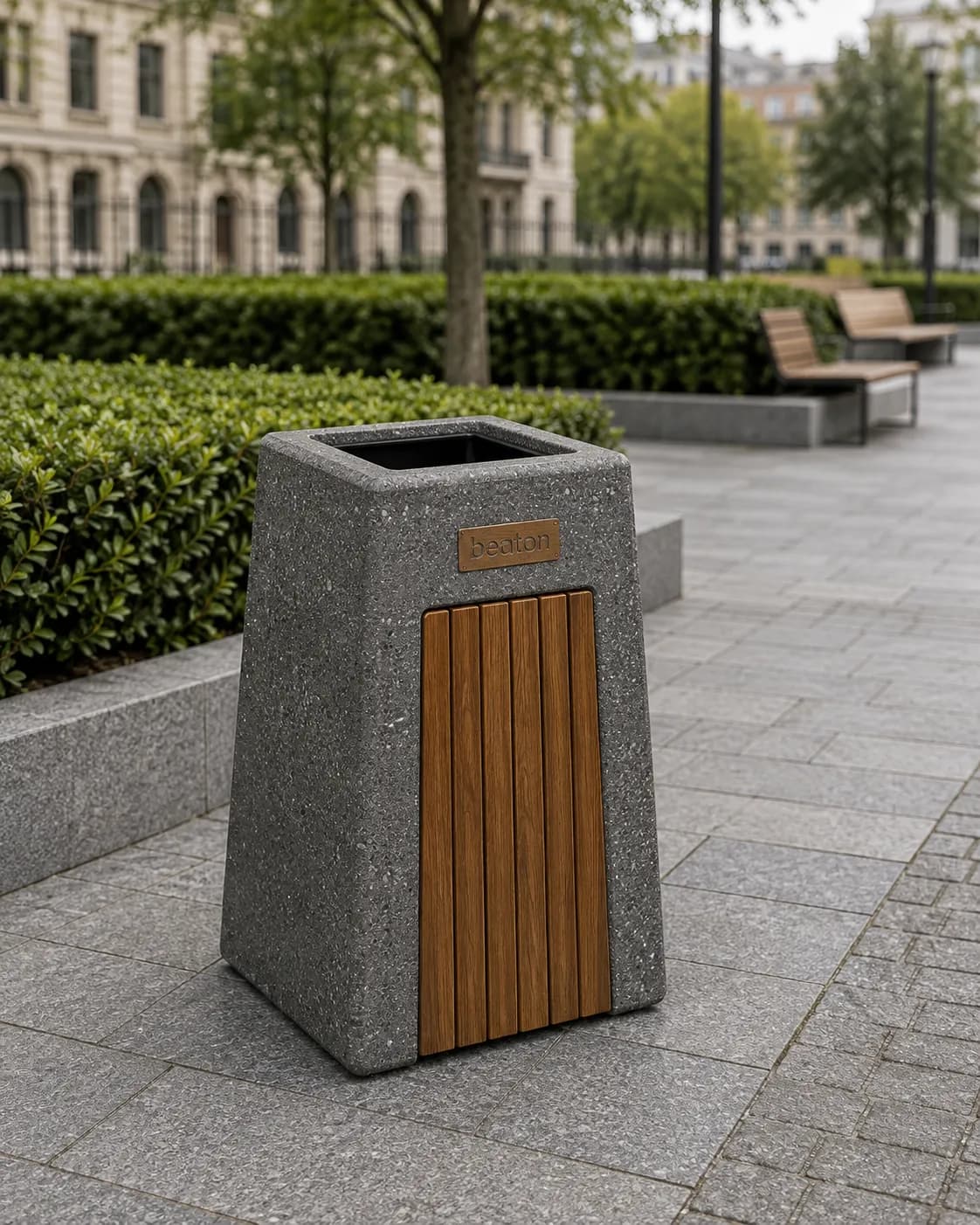Caven Bin — in context — basalt concrete + sapelli